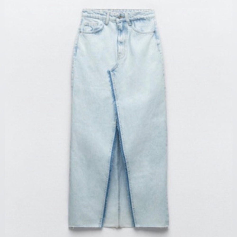 Zara maxi light wash denim skirt